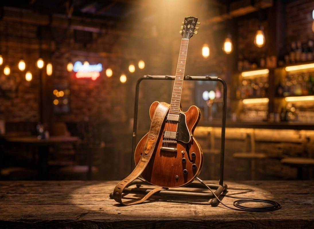 Guitarra en un escenario de música en vivo